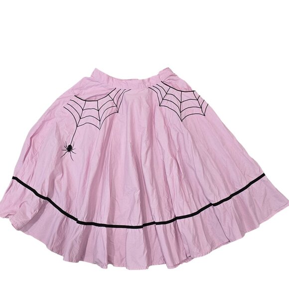 Hell Bunny Pink Spider Web Print Skirt size S Gothic Halloween Rockabilly - Picture 14 of 16